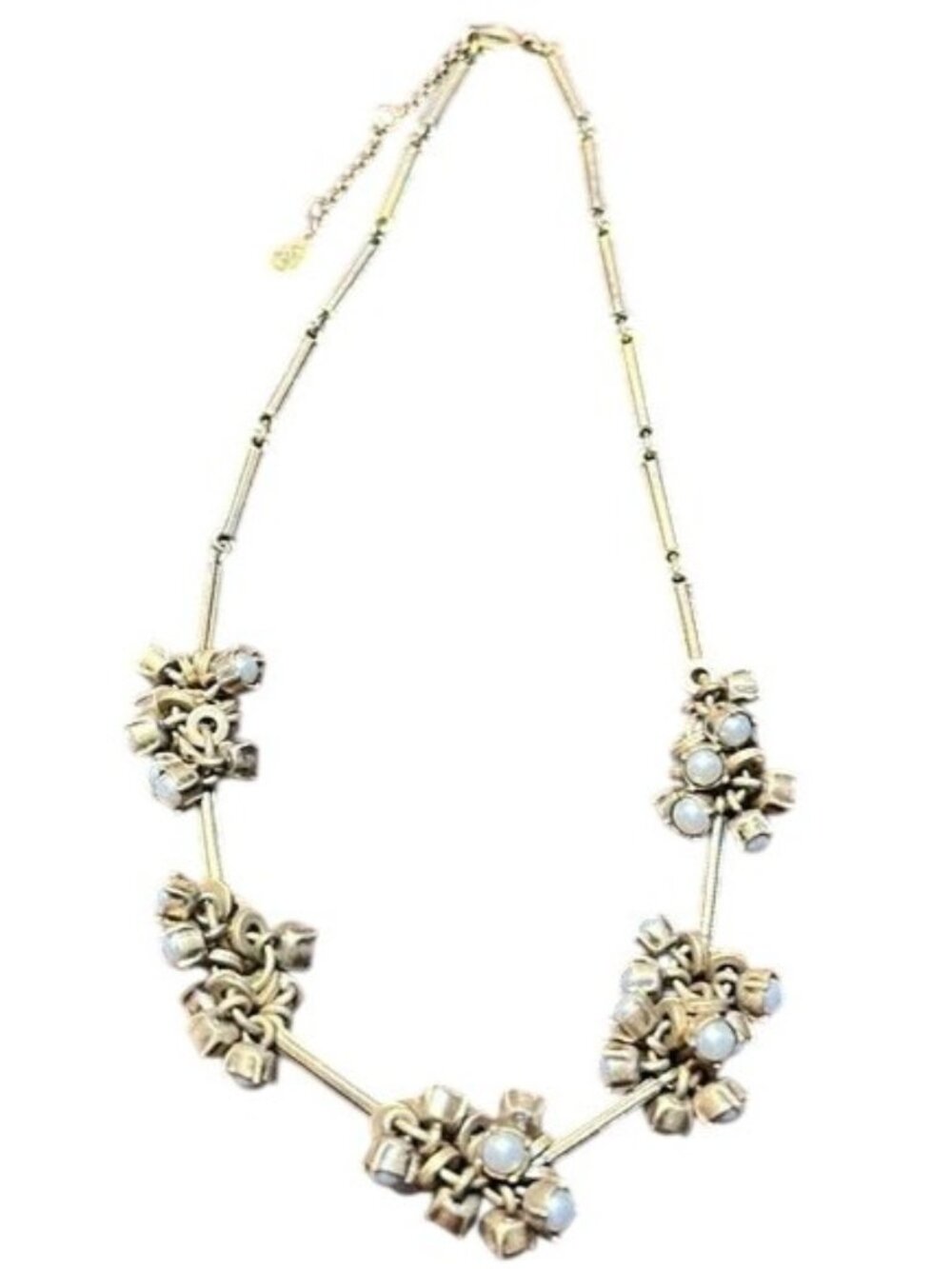 Vintage Gold-Tone Necklace With Faux Pearl Cluster Accents & 2" Extender